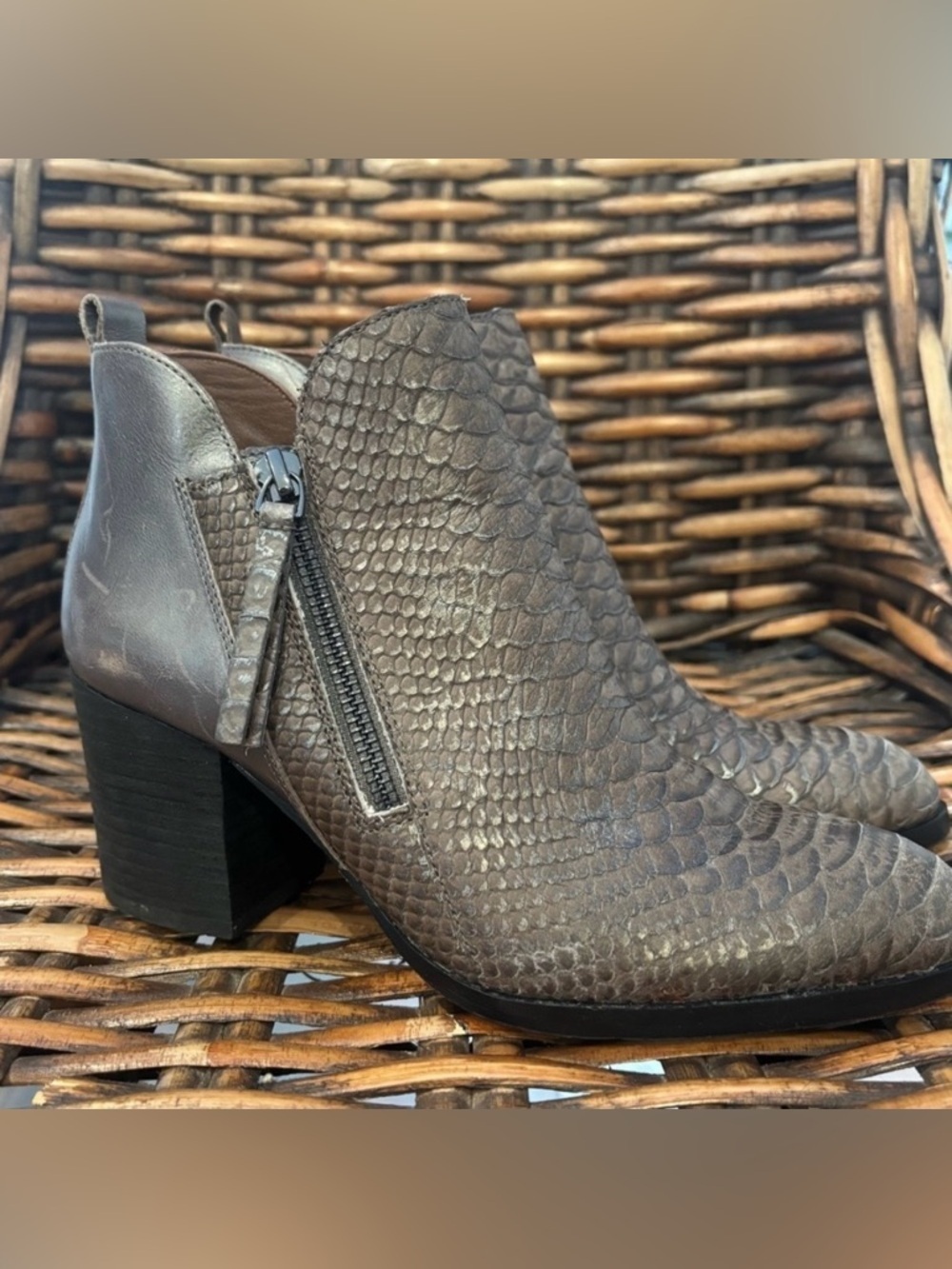Donald J Pliner EDYN Metallic Cut Snake skin Distressed Calf Leather Size 6